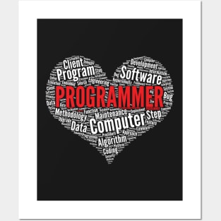 Programmer Heart Shape Word Cloud Design Coding product Posters and Art